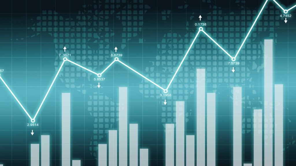 A glowing line and bar chart representing data change over time.
