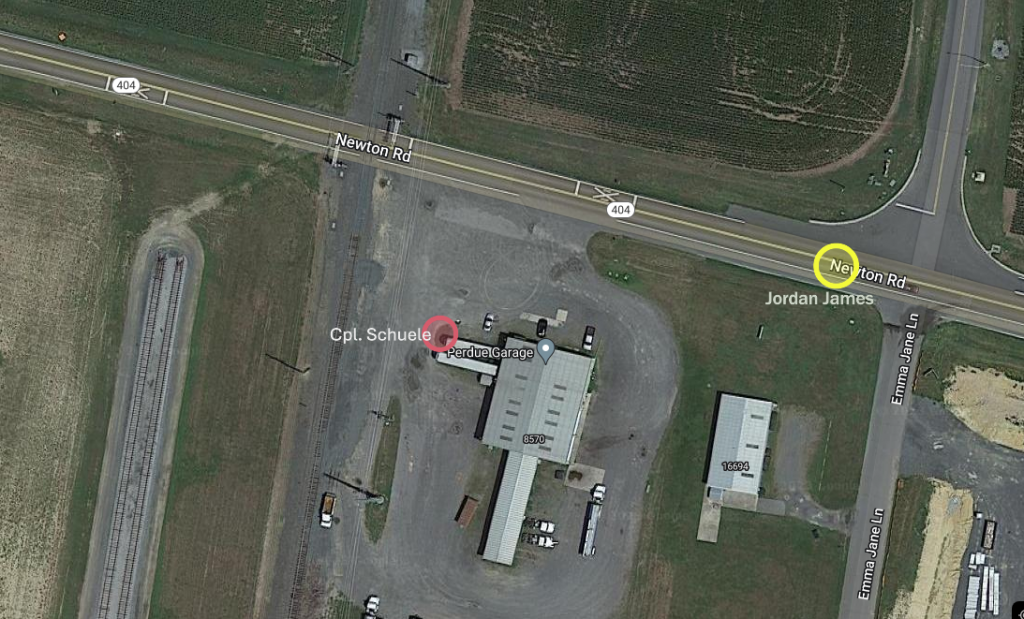 Figure 1: Approximate locations of Cpl. Schuele and Jordan James when Cpl. Schuele fired his weapon. 